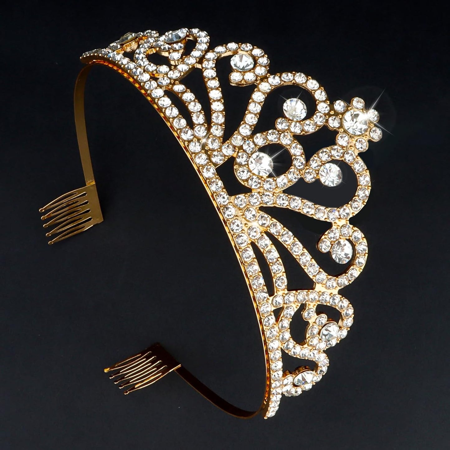 Tiaras and Crowns for Women Girls Birthday Queen Tiara Rhinestone Crowns with Combs Princess Fairy Tiara Aurora Crystal Crown Royal Wedding Crown for Bride Bridal Prom Hair Accessory for Women (Gold)