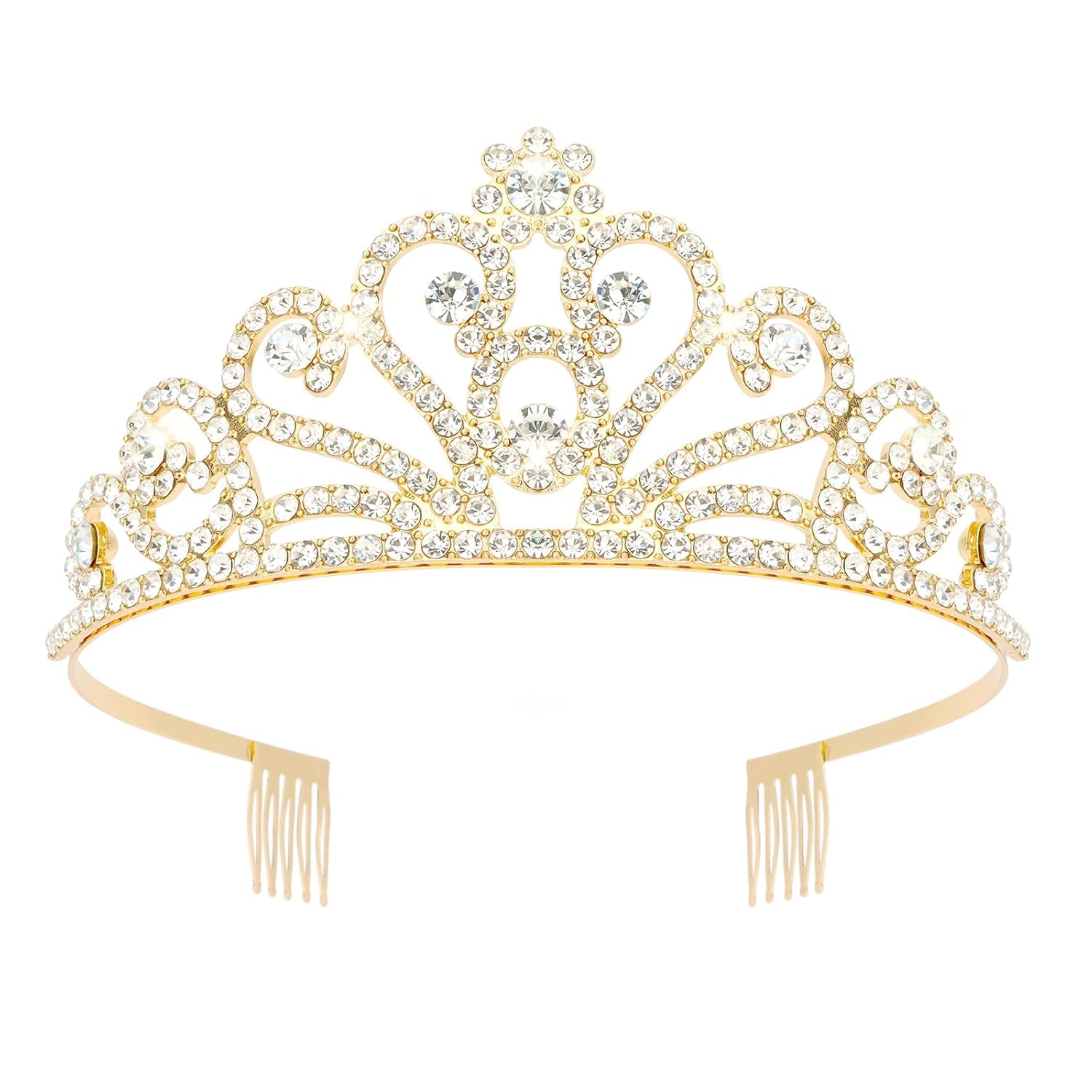 Tiaras and Crowns for Women Girls Birthday Queen Tiara Rhinestone Crowns with Combs Princess Fairy Tiara Aurora Crystal Crown Royal Wedding Crown for Bride Bridal Prom Hair Accessory for Women (Gold)