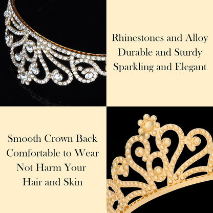 Tiaras and Crowns for Women Girls Birthday Queen Tiara Rhinestone Crowns with Combs Princess Fairy Tiara Aurora Crystal Crown Royal Wedding Crown for Bride Bridal Prom Hair Accessory for Women (Gold)